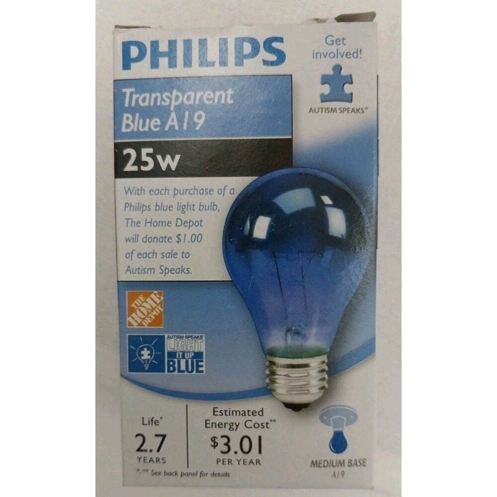 Philips 25 Watt, 120 Volt A19 Transparent Blue Bulb